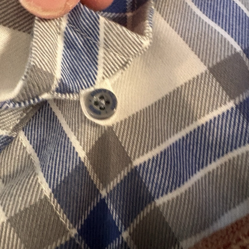 Dixxon Flannel Shirt Mens Large Adams Polishes RINSER White Gray Blue LS - Picture 6 of 16